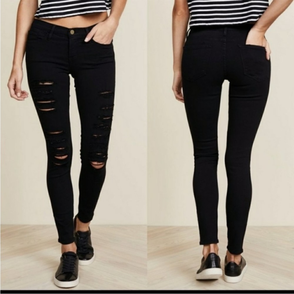 Frame Le Color Ripped Jeans In Film Noir sz 26 Color 403 black
